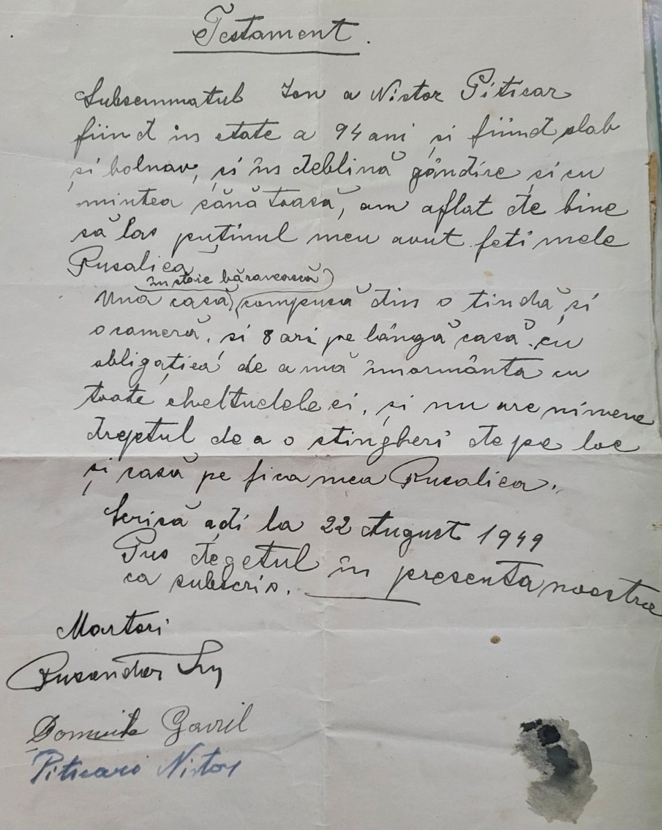 Testament 1949 casa Cerdacul cu Amintiri